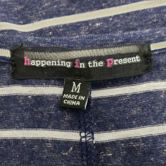 Happening In The Present Womens Top Medium Blue Striped Linen Blend Asymmetrical - Picture 7 of 9